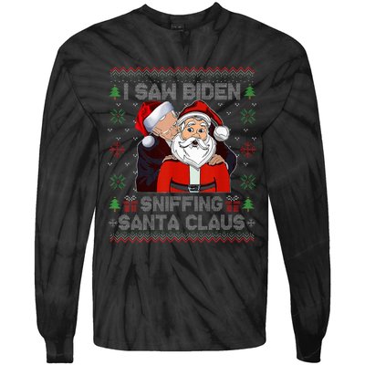 I Saw Biden Sniffing Santa Claus Funny Biden Ugly Xmas  Tie-Dye Long Sleeve Shirt