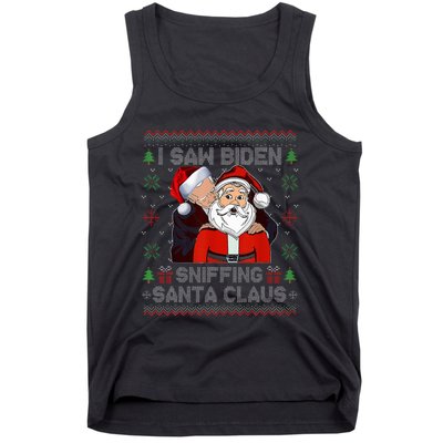 I Saw Biden Sniffing Santa Claus Funny Biden Ugly Xmas  Tank Top