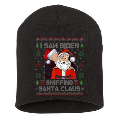 I Saw Biden Sniffing Santa Claus Funny Biden Ugly Xmas  Short Acrylic Beanie