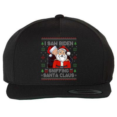 I Saw Biden Sniffing Santa Claus Funny Biden Ugly Xmas  Wool Snapback Cap