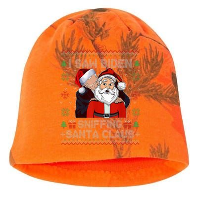 I Saw Biden Sniffing Santa Claus Funny Biden Ugly Xmas  Kati - Camo Knit Beanie