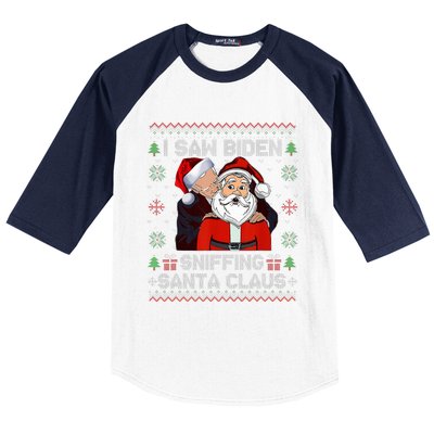 I Saw Biden Sniffing Santa Claus Funny Biden Ugly Xmas  Baseball Sleeve Shirt