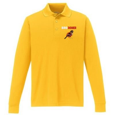 Illegal Shirts Bird Denier Not Real Performance Long Sleeve Polo