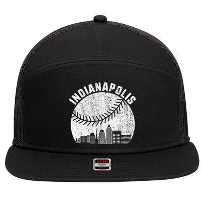 Indianapolis Skyline Baseball Fan Vintage Indiana Baseball 7 Panel Mesh Trucker Snapback Hat