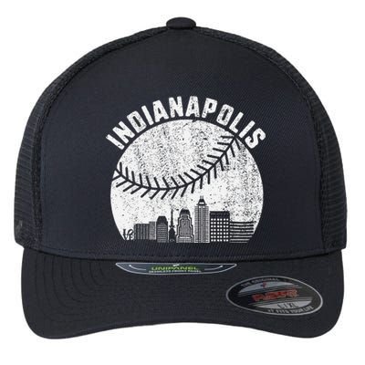 Indianapolis Skyline Baseball Fan Vintage Indiana Baseball Flexfit Unipanel Trucker Cap