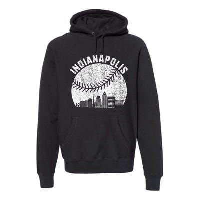 Indianapolis Skyline Baseball Fan Vintage Indiana Baseball Premium Hoodie