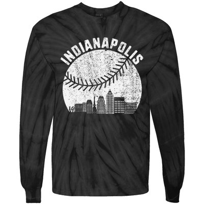 Indianapolis Skyline Baseball Fan Vintage Indiana Baseball Tie-Dye Long Sleeve Shirt