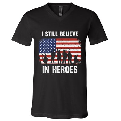 I Still Believe In Heroes Usa Flag V-Neck T-Shirt