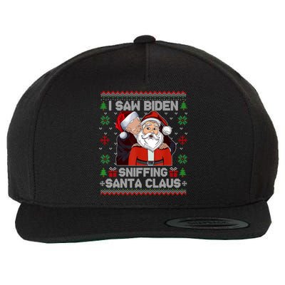 I Saw Biden Sniffing Santa Claus Funny Biden Ugly Xmas Cute Gift Wool Snapback Cap