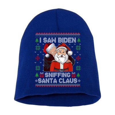 I Saw Biden Sniffing Santa Claus Funny Biden Ugly Xmas Cute Gift Short Acrylic Beanie