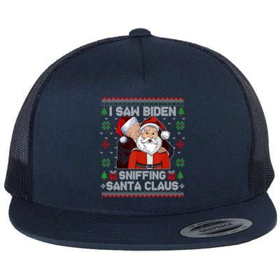 I Saw Biden Sniffing Santa Claus Funny Biden Ugly Xmas Cute Gift Flat Bill Trucker Hat