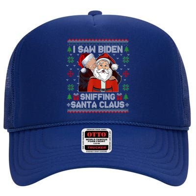 I Saw Biden Sniffing Santa Claus Funny Biden Ugly Xmas Cute Gift High Crown Mesh Back Trucker Hat