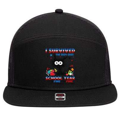 I Survived Black Cat Last Day Of The School 2025 Graduation 7 Panel Mesh Trucker Snapback Hat