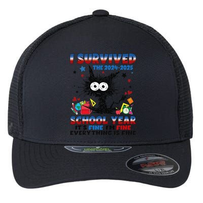 I Survived Black Cat Last Day Of The School 2025 Graduation Flexfit Unipanel Trucker Cap