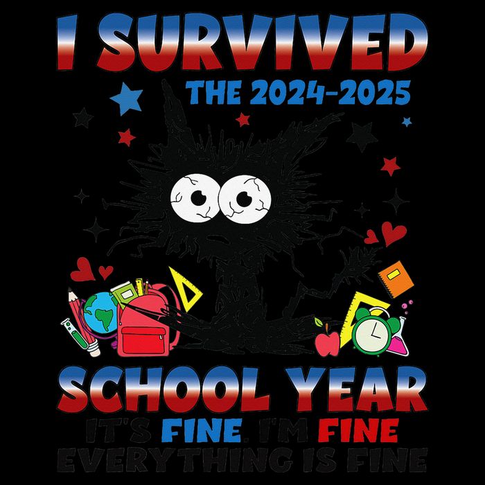I Survived Black Cat Last Day Of The School 2025 Graduation Flexfit Unipanel Trucker Cap