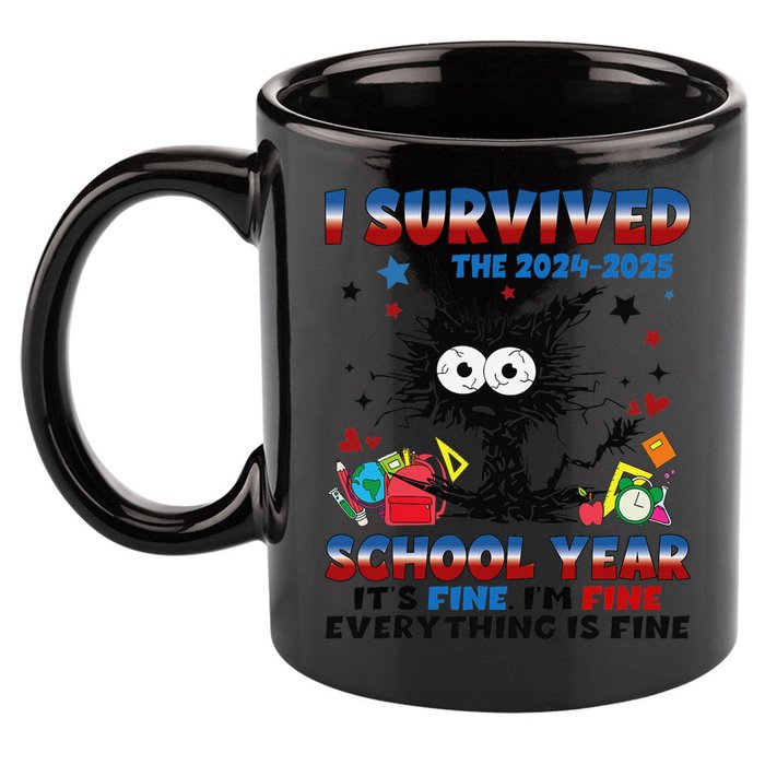 I Survived Black Cat Last Day Of The School 2025 Graduation 11oz C Handle Ceramic Mug