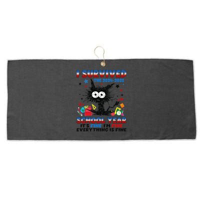 I Survived Black Cat Last Day Of The School 2025 Graduation Large Microfiber Waffle Golf Towel