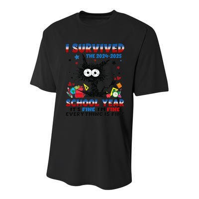 I Survived Black Cat Last Day Of The School 2025 Graduation Youth Performance Sprint T-Shirt