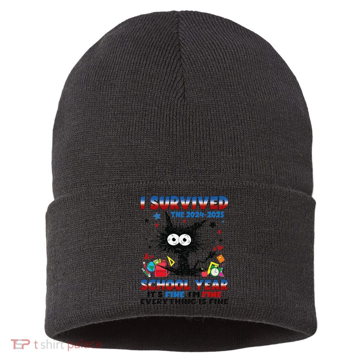I Survived Black Cat Last Day Of The School 2025 Graduation Sustainable Knit Beanie