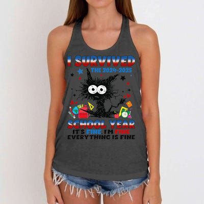 I Survived Black Cat Last Day Of The School 2025 Graduation Women's Knotted Racerback Tank