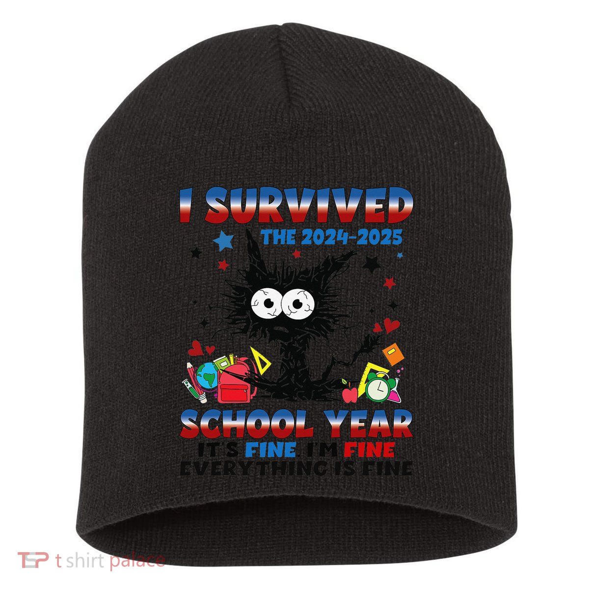 I Survived Black Cat Last Day Of The School 2025 Graduation Short Acrylic Beanie