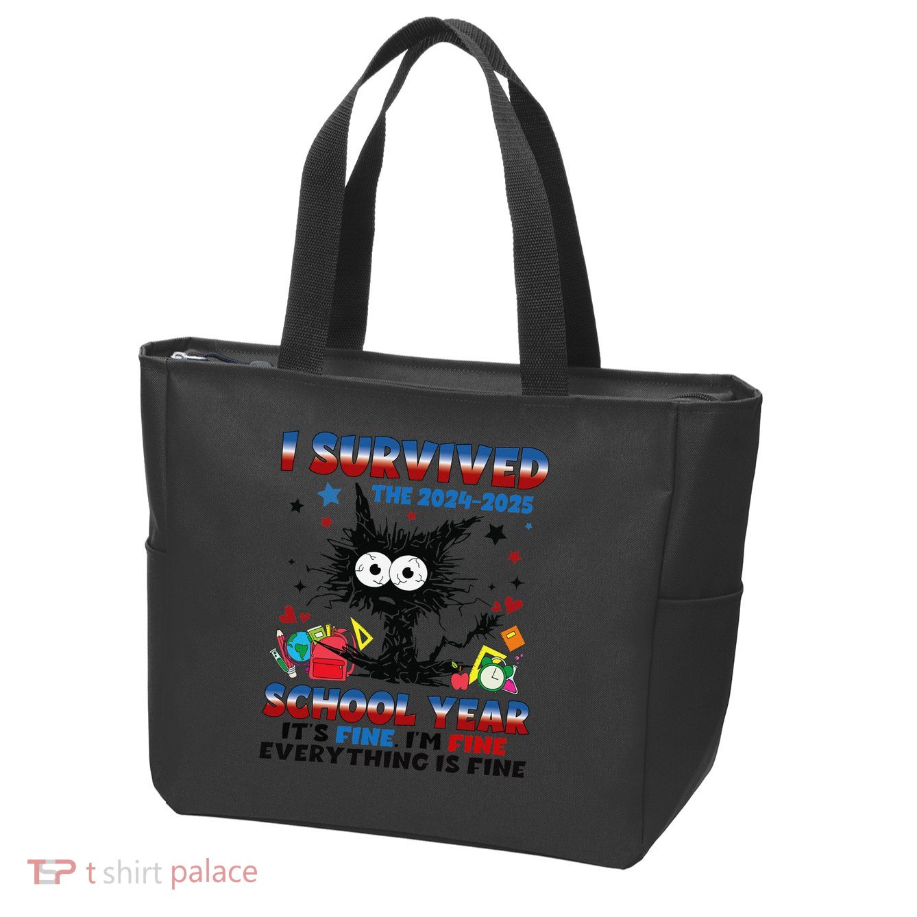 I Survived Black Cat Last Day Of The School 2025 Graduation Zip Tote Bag
