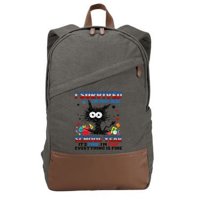I Survived Black Cat Last Day Of The School 2025 Graduation Cotton Canvas Backpack