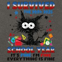 I Survived Black Cat Last Day Of The School 2025 Graduation Cotton Canvas Backpack