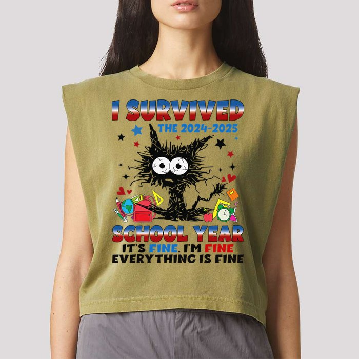 I Survived Black Cat Last Day Of The School 2025 Graduation Garment-Dyed Women's Muscle Tee