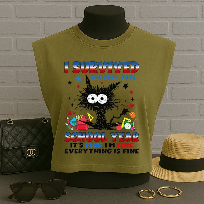 I Survived Black Cat Last Day Of The School 2025 Graduation Garment-Dyed Women's Muscle Tee