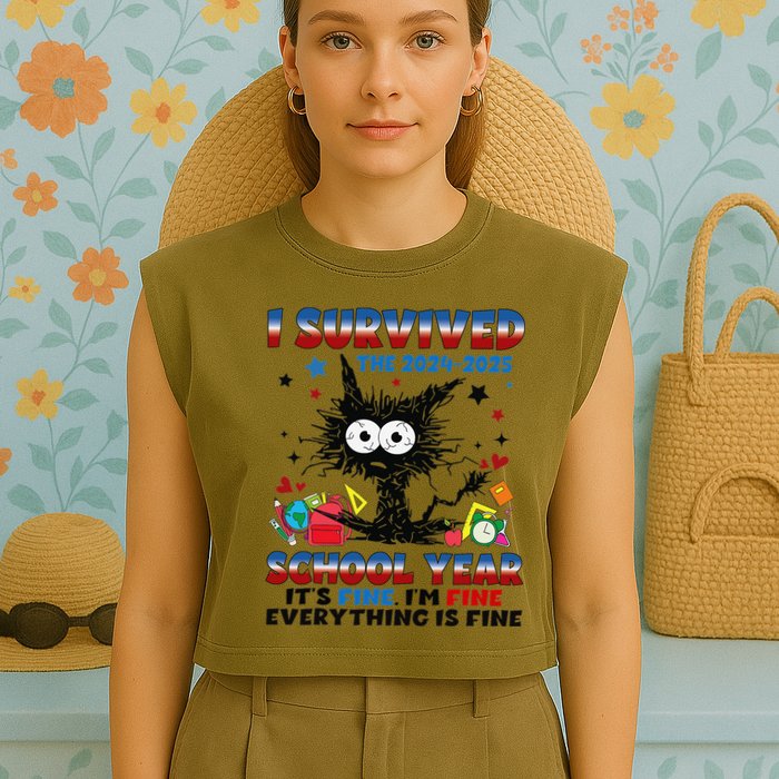 I Survived Black Cat Last Day Of The School 2025 Graduation Garment-Dyed Women's Muscle Tee