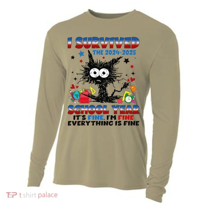 I Survived Black Cat Last Day Of The School 2025 Graduation Cooling Performance Long Sleeve Crew