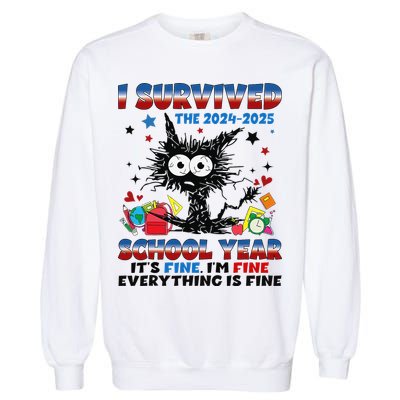 I Survived Black Cat Last Day Of The School 2025 Graduation Garment-Dyed Sweatshirt