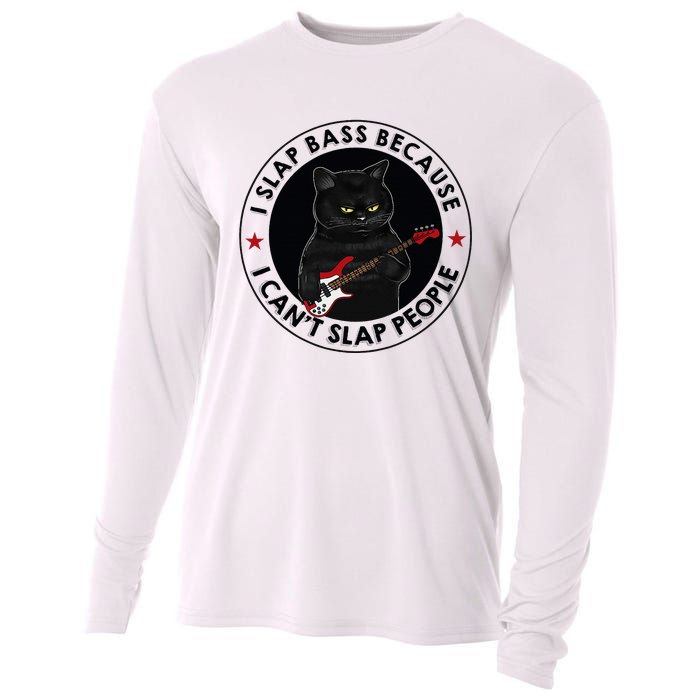 I Slap Bass Because I CanT Slap People Guitar Cat Cooling Performance Long Sleeve Crew