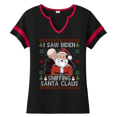 I Saw Biden Sniffing Santa Claus Funny Christmas Political Ladies Halftime Notch Neck Tee