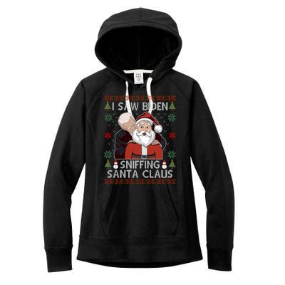 I Saw Biden Sniffing Santa Claus Funny Christmas Political Women's Fleece Hoodie