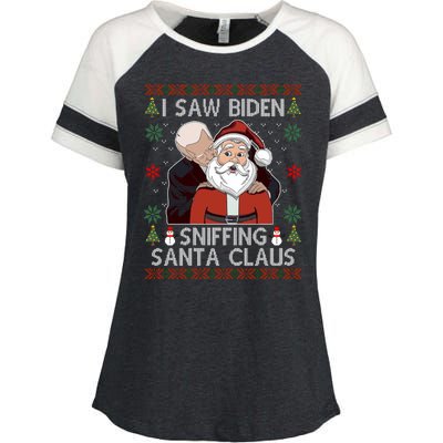 I Saw Biden Sniffing Santa Claus Funny Christmas Political Enza Ladies Jersey Colorblock Tee