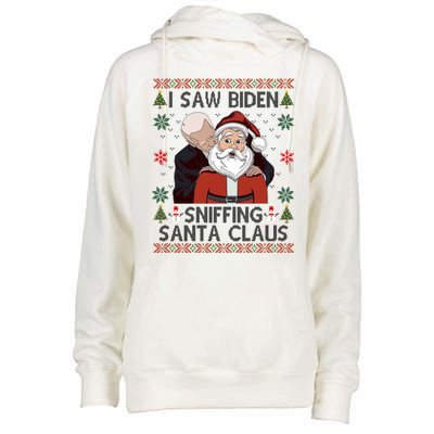 I Saw Biden Sniffing Santa Claus Funny Christmas Political Womens Funnel Neck Pullover Hood