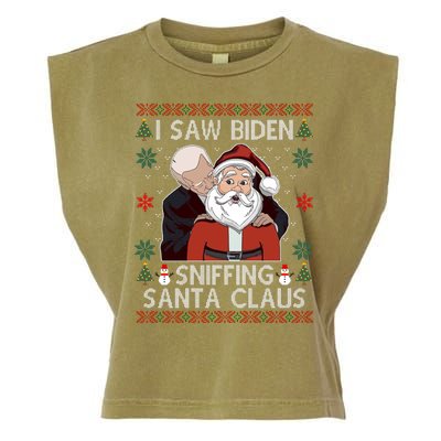 I Saw Biden Sniffing Santa Claus Funny Christmas Political Garment-Dyed Women's Muscle Tee