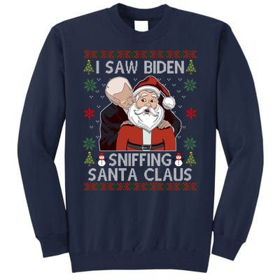 I Saw Biden Sniffing Santa Claus Funny Christmas Political Tall Sweatshirt