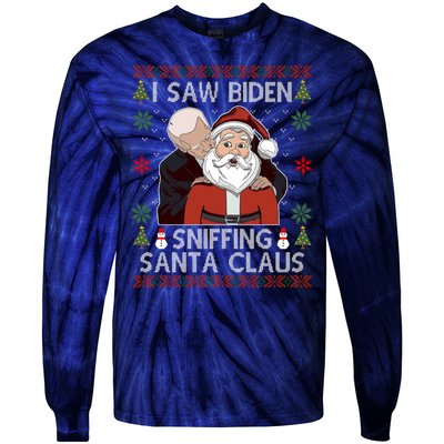 I Saw Biden Sniffing Santa Claus Funny Christmas Political Tie-Dye Long Sleeve Shirt