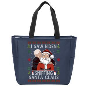 I Saw Biden Sniffing Santa Claus Funny Christmas Political Zip Tote Bag