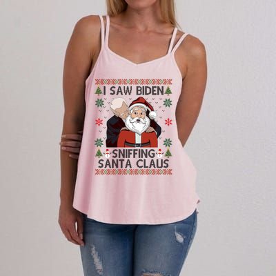 I Saw Biden Sniffing Santa Claus Funny Christmas Political Women's Strappy Tank