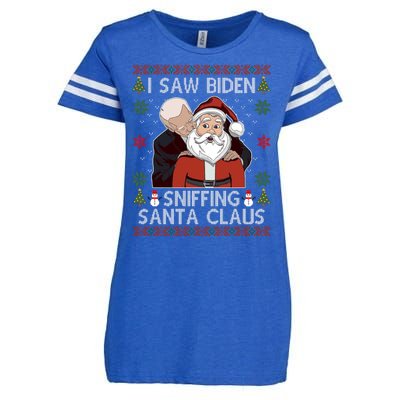 I Saw Biden Sniffing Santa Claus Funny Christmas Political Enza Ladies Jersey Football T-Shirt