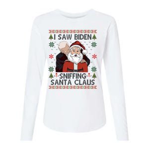 I Saw Biden Sniffing Santa Claus Funny Christmas Political Womens Cotton Relaxed Long Sleeve T-Shirt