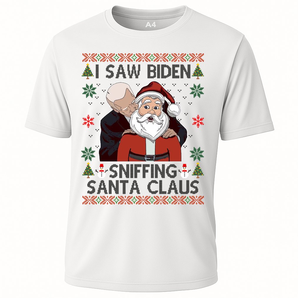 I Saw Biden Sniffing Santa Claus Funny Christmas Political Cooling Performance Crew T-Shirt