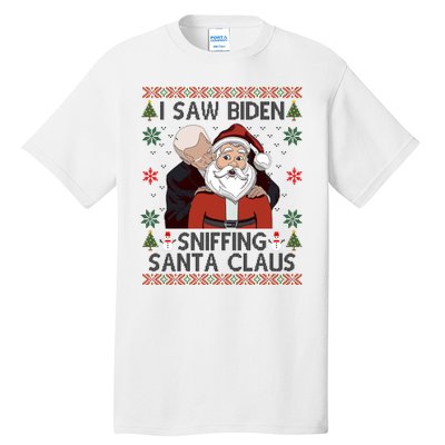 I Saw Biden Sniffing Santa Claus Funny Christmas Political Tall T-Shirt