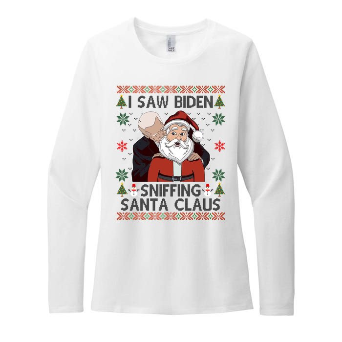 I Saw Biden Sniffing Santa Claus Funny Christmas Political Womens CVC Long Sleeve Shirt