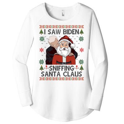 I Saw Biden Sniffing Santa Claus Funny Christmas Political Women's Perfect Tri Tunic Long Sleeve Shirt