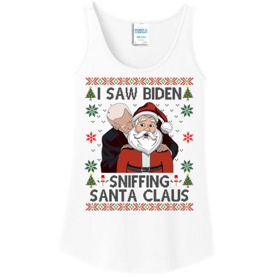 I Saw Biden Sniffing Santa Claus Funny Christmas Political Ladies Essential Tank